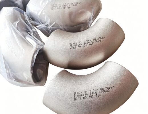 Cotovelo de Cobre Níquel, ASTM B466, UNS C70600, Raio de 1.5D